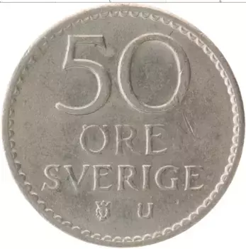 Монета 50 эре Швеции 1970 года Медно-никель Густав VI Адольф