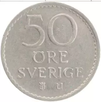 Монета 50 эре Швеции 1971 года Медно-никель Густав VI Адольф