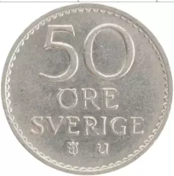 Монета 50 эре Швеции 1972 года Медно-никель Густав VI Адольф