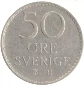 Монета 50 эре Швеции 1973 года Медно-никель Густав VI Адольф