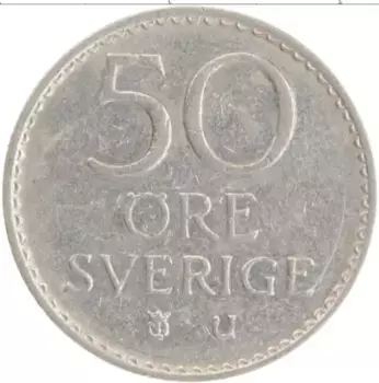 Монета 50 эре Швеции 1973 года Медно-никель Густав VI Адольф