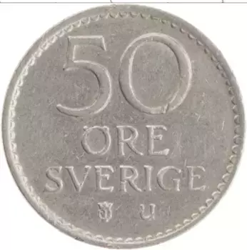 Монета 50 эре Швеции 1973 года Медно-никель Густав VI Адольф