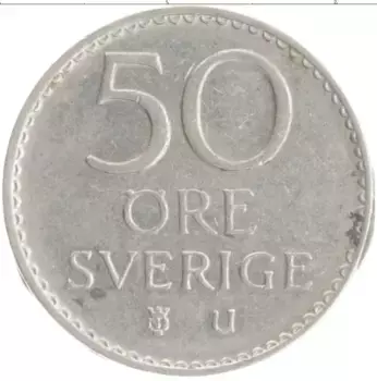 Монета 50 эре Швеции 1973 года Медно-никель Густав VI Адольф