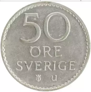 Монета 50 эре Швеции 1973 года Медно-никель Густав VI Адольф