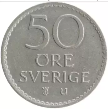 Монета 50 эре Швеции 1973 года Медно-никель Густав VI Адольф