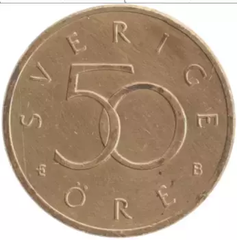Монета 50 эре Швеции 1998 года Бронза Покрыта лаком