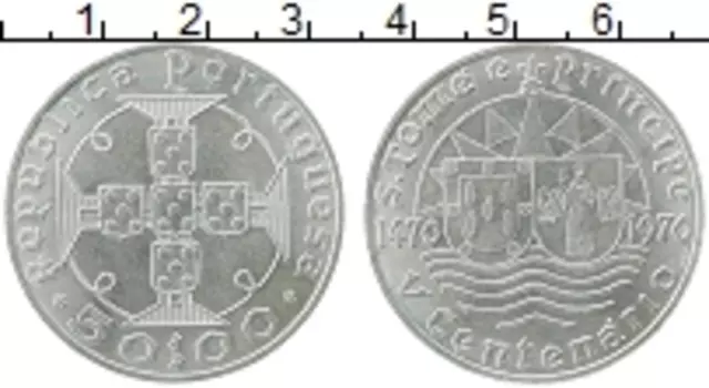 Монета 50 эскудо Сан-Томе и Принсипи 1970 года Серебро 00 лет открытия Сан-Томе и Принсипи