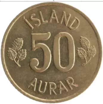 Монета 50 аурар Исландии 1969 года Бронза