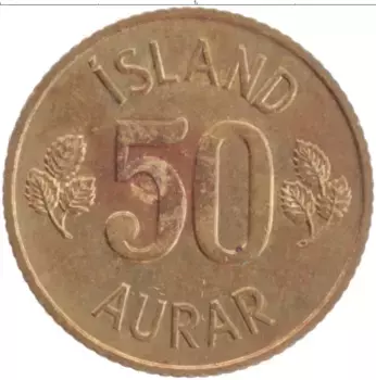 Монета 50 аурар Исландии 1971 года Латунь