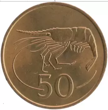 Монета 50 аурар Исландии 1981 года Бронза Креветка