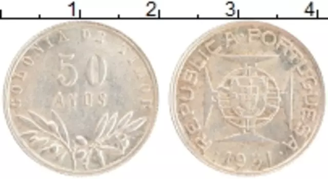 Монета 50 авос Тимора 1951 года Серебро