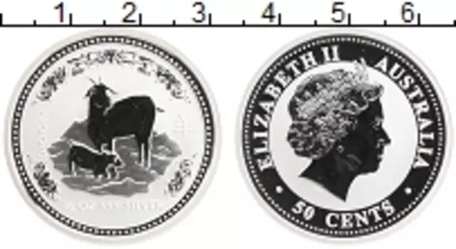 Монета 50 центов Австралии 2003 года Серебро Год Козы