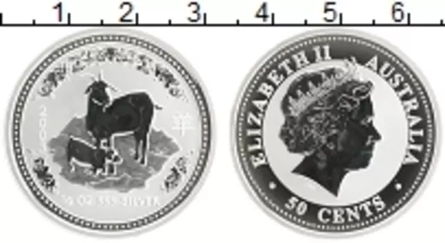 Монета 50 центов Австралии 2003 года Серебро Год Козы