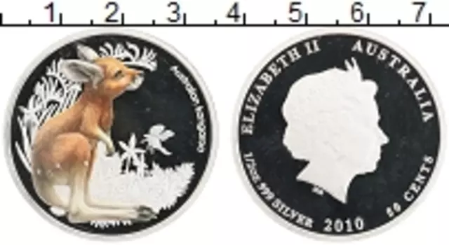 Монета 50 центов Австралии 2010 года Серебро Елизавета II, кенгуренок