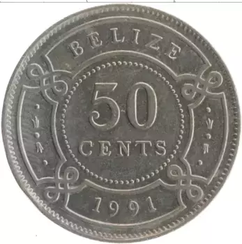 Монета 50 центов Белиза 1991 года Медно-никель Елизавета II