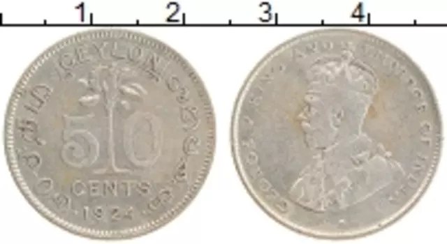 Монета 50 центов Цейлона 1924 года Серебро Георг V