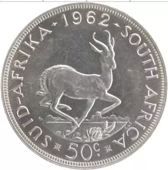 Монета 50 центов Южно Африканской Республики 1963 года Серебро Ян ван Рибек