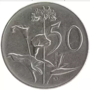 Монета 50 центов Южно Африканской Республики 1966 года Медно-никель Ян ван Рибек