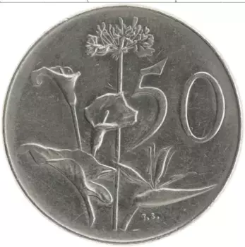 Монета 50 центов Южно Африканской Республики 1966 года Медно-никель Ян ван Рибек