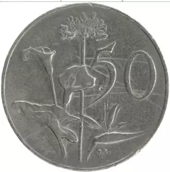 Монета 50 центов Южно Африканской Республики 1966 года Медно-никель Ян ван Рибек