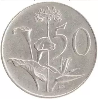 Монета 50 центов Южно Африканской Республики 1977 года Медно-никель Цветы