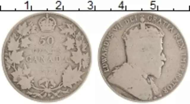 Монета 50 центов Канады 1910 года Серебро Эдуард VII