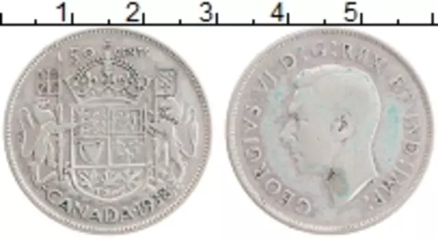 Монета 50 центов Канады 1938 года Серебро Георг VI