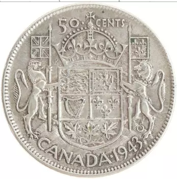 Монета 50 центов Канады 1943 года Серебро Георг VI