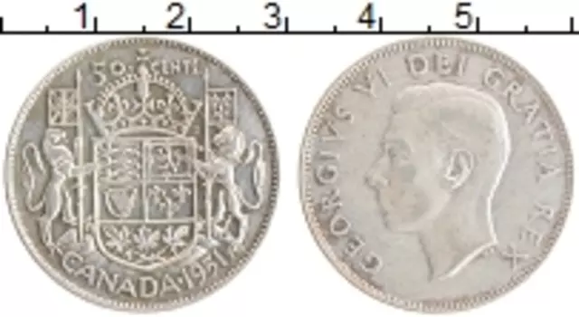 Монета 50 центов Канады 1951 года Серебро Георг VI