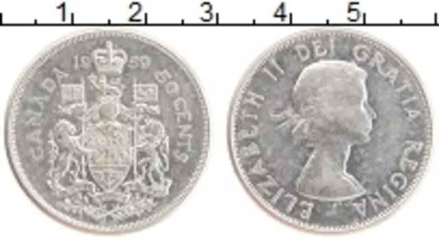 Монета 50 центов Канады 1959 года Серебро Елизавета II