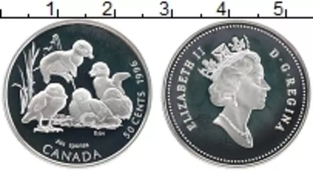 Монета 50 центов Канады 1996 года Серебро Детёныши животных