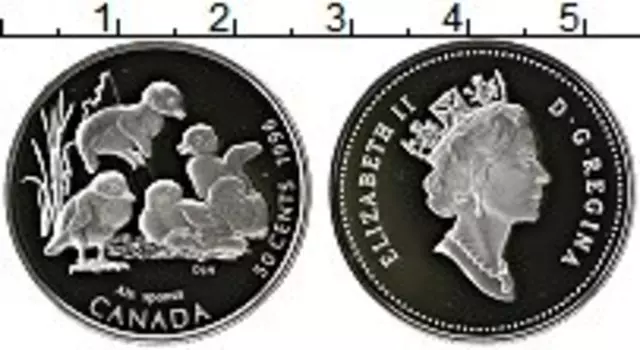 Монета 50 центов Канады 1996 года Серебро Елизавета II Птенцы