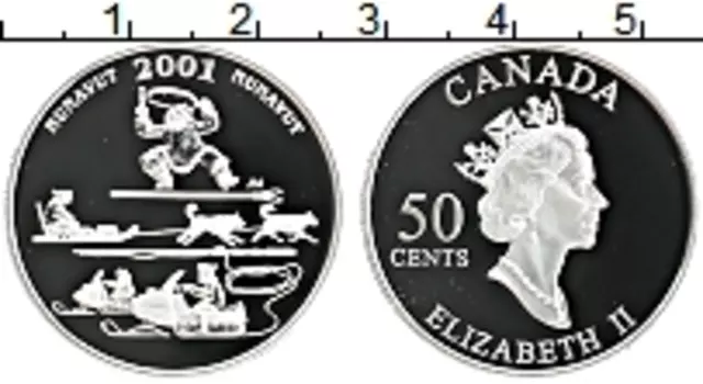 Монета 50 центов Канады 2001 года Серебро Елизавета II