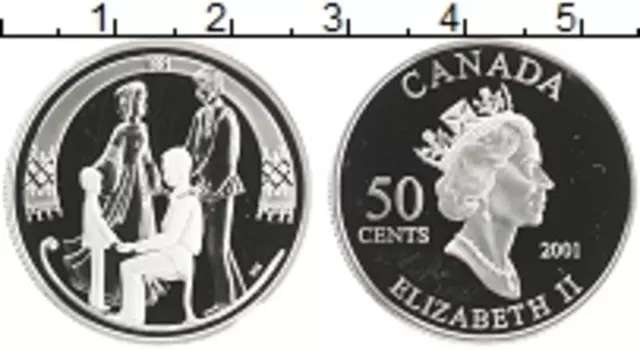 Монета 50 центов Канады 2001 года Серебро Елизавета II