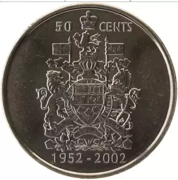 Монета 50 центов Канады 2002 года Медно-никель 50 лет правления Елизаветы II