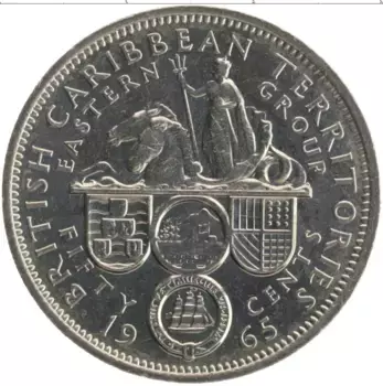 Монета 50 центов Кариб 1965 года Медно-никель Елизавета II