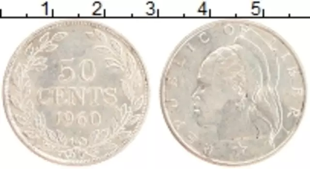 Монета 50 центов Либерии 1960 года Серебро