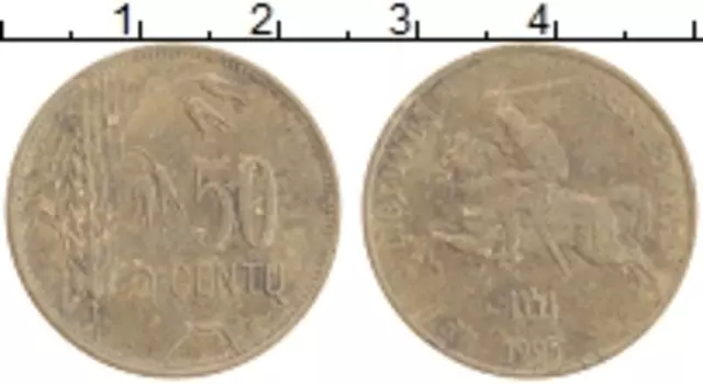 Монета 50 центов Литвы 1925 года Бронза