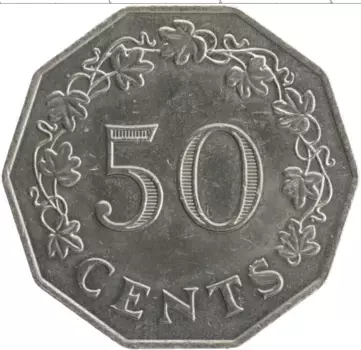 Монета 50 центов Мальты 1972 года Медно-никель