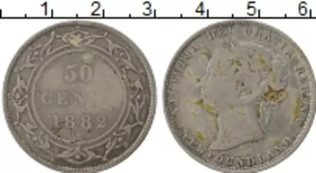 Монета 50 центов Ньюфаундленда 1882 года Серебро Виктория