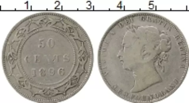 Монета 50 центов Ньюфаундленда 1896 года Серебро Виктория
