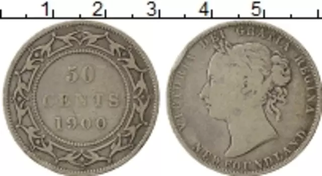 Монета 50 центов Ньюфаундленда 1900 года Серебро Виктория