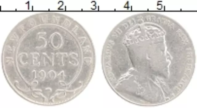 Монета 50 центов Ньюфаундленда 1904 года Серебро Эдуард VII