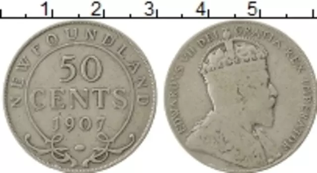 Монета 50 центов Ньюфаундленда 1907 года Серебро Эдвард VII