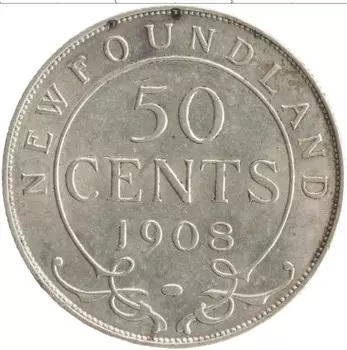 Монета 50 центов Ньюфаундленда 1908 года Серебро Эдвард VII