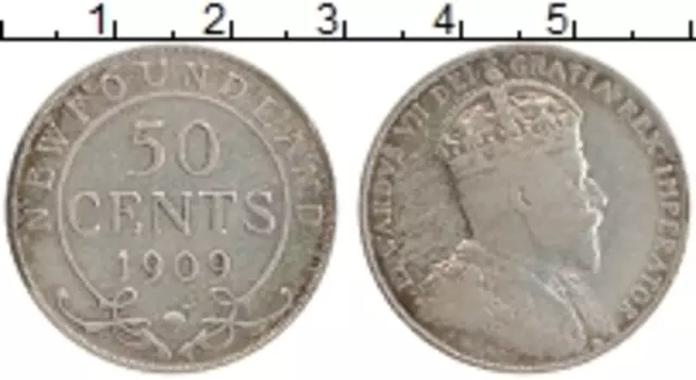 Монета 50 центов Ньюфаундленда 1909 года Серебро Эдуард VII