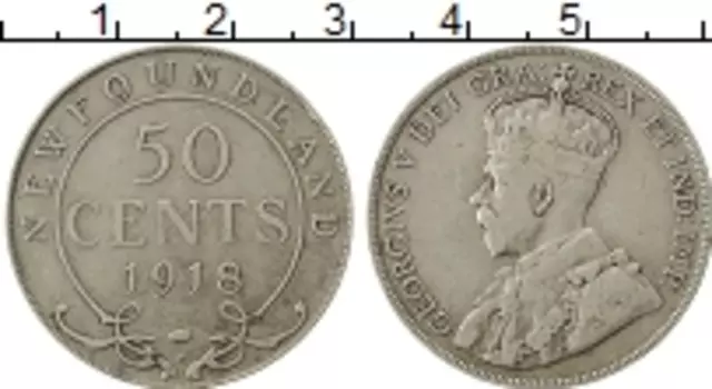 Монета 50 центов Ньюфаундленда 1918 года Серебро Георг V