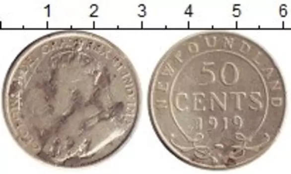 Монета 50 центов Ньюфаундленда 1919 года Серебро Георг V