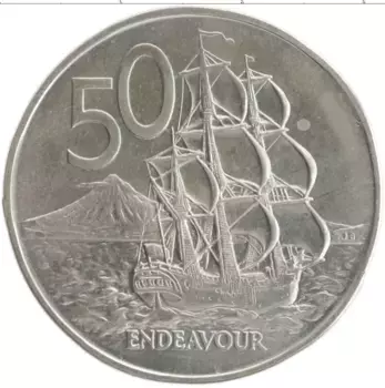 Монета 50 центов Новой Зеландии 1972 года Медно-никель Елизавета II