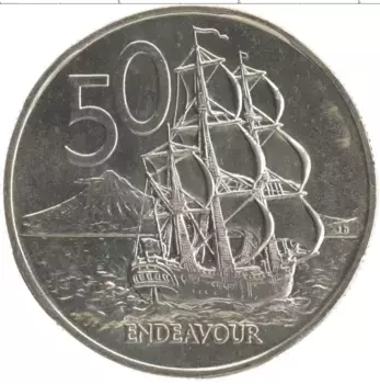 Монета 50 центов Новой Зеландии 1974 года Медно-никель `Елизавета II